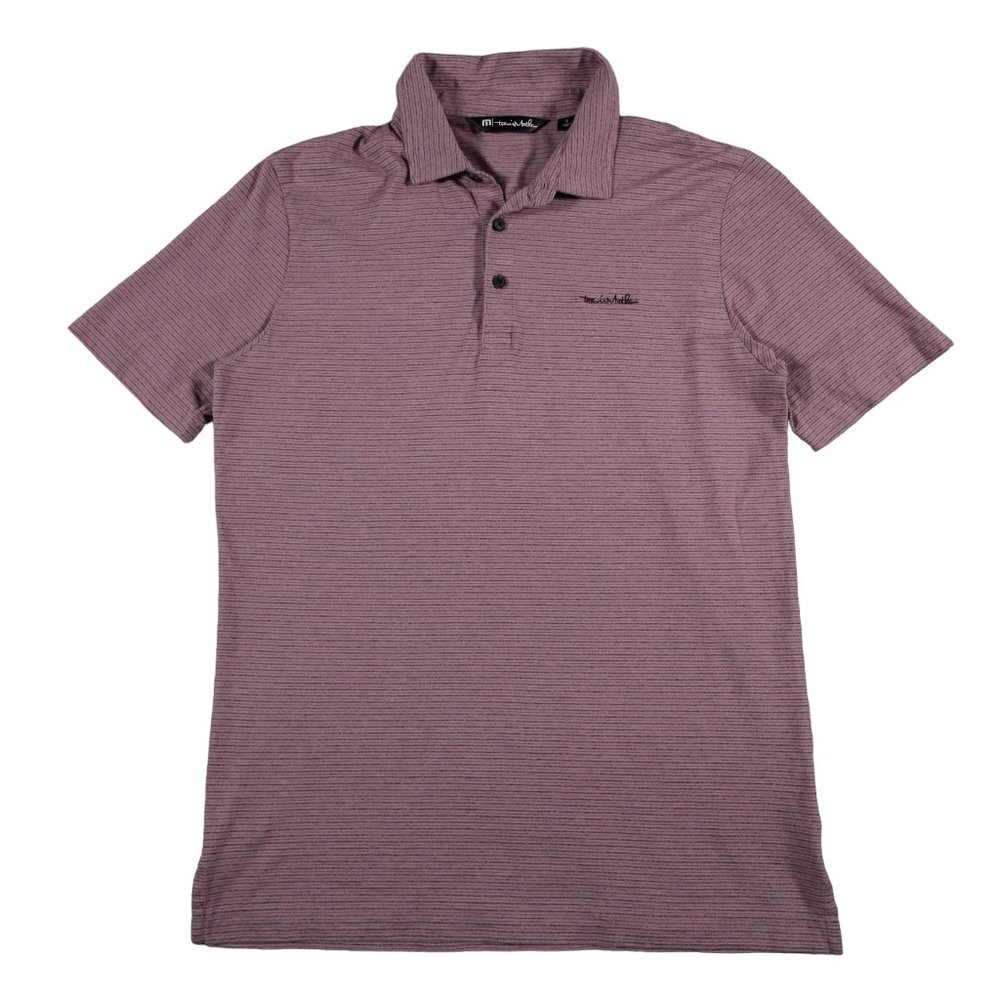 Travis Mathew Short Sleeve Polo Mens Size Small Dark Pink Black Stripes Golf